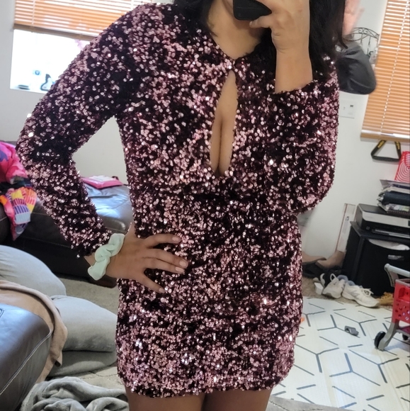 ZARA PINK SEQUIN MINI DRESS LARGE 10 12 - Picture 6 of 11